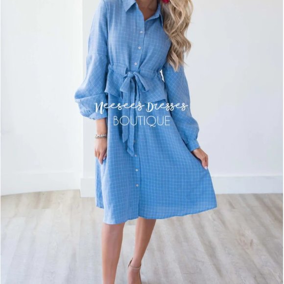 Neesee's Dresses Blue Plaid Dress - Picture 1 of 3